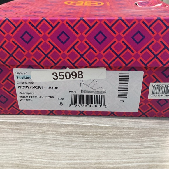 Tory Burch peep toe cork wedge heels ivory NIB espadrille - Picture 5 of 5